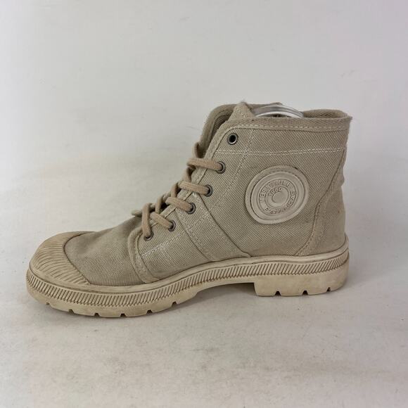 Pataugas canvas high top mens size 7 tan minimalist athletic sneakers shoes - Picture 6 of 12